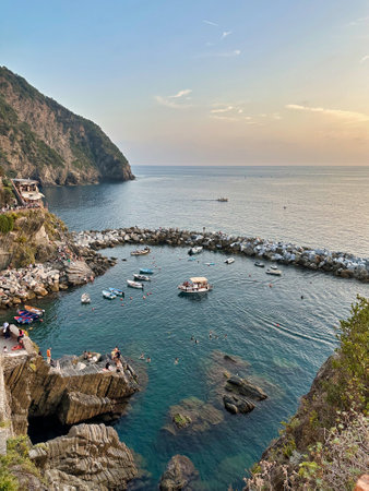 seascape in front of Riomaggiore, one of famous Cinque Terre. Italyの写真素材