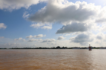 cloudy sky on mekong river in summer, Vietnamの写真素材