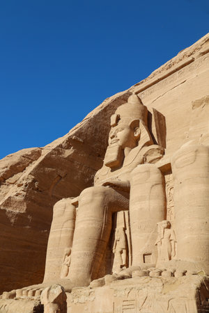 giant sculpture of pharaoh ramses II in abu simbel temple, Egyptの写真素材