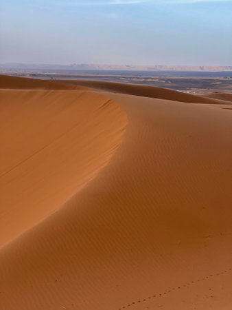 landscape with sand dunes in erg chebbi desert, Moroccoの写真素材