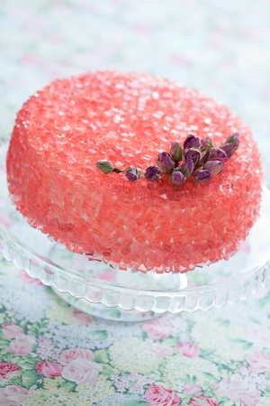 Rose gelatin cake on cakestand, selective focusの写真素材