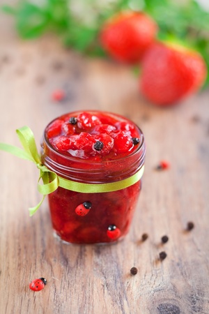 Strawberry and black pepper jam, selective focus の写真素材