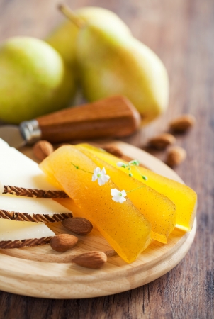 Pear vanilla marmalade and cheese slices, selective focus の写真素材