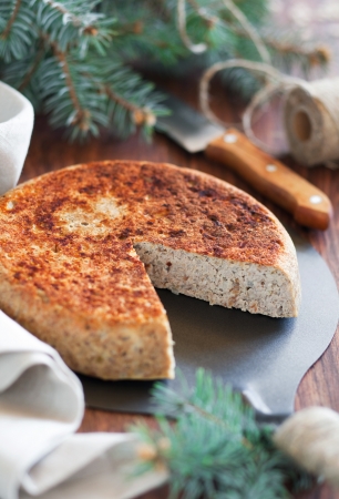 Beef and onion rustic pate, selective focusの写真素材