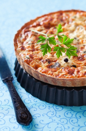 Quiche with tuna and capers. Selective focusの写真素材