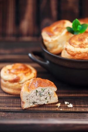 Mini pies with chicken and green onions, selective focusの写真素材