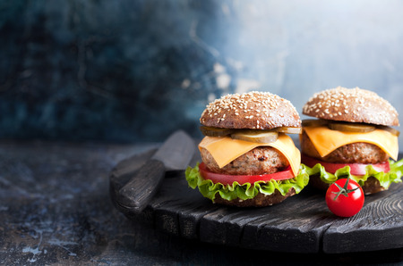 Healthy cheeseburger with whole wheat bun, selective focusの写真素材