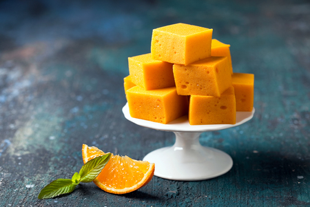 Homemade orange marshmallowsの写真素材