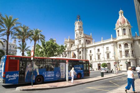 07/21/2019 - Plaza Ayuntamiento - The Main City Square of Valencia, Spain. Shooted in Bright, Sunny, Beautiful Day on Summer Holiday.のeditorial素材