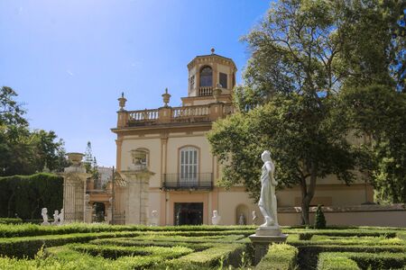 Valencia, Spain-07/20/2019:Monforte Garden - Jardines de Monforte. A neoclassic design full of statues, pools, fountains, walkways and rest areas.のeditorial素材