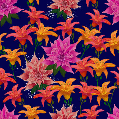 Vector Seamless Colorful Floral Pattern. Exotic Floral Background for Prints, Wrapping paper, Packaging, Banners.のイラスト素材