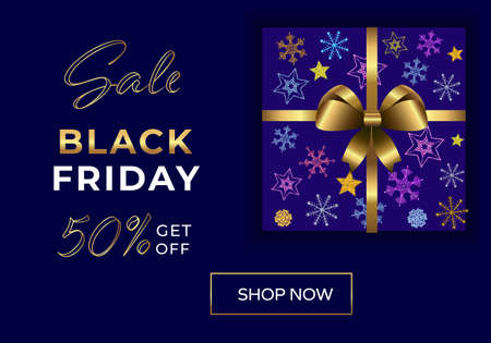 Colorful Black Friday Sale Banner with Lighting Effects. A Template with the Hand Drawn Snowflakes and Glittered Decor. Useful for Ads, Discount Banners, Flyers, Printsの写真素材