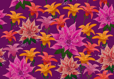 Seamless Vibrant, Colorful Floral Pattern for Surface design: Fabrics, Packaging, Wrapping paper, Prints, Ads banner, Greeting gardの写真素材