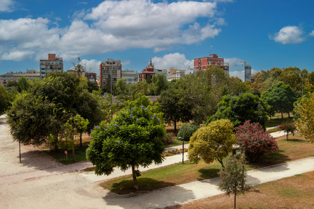 Valencia, Spain 08-26-2023  This is the serpentine urban garden that hugs the city of Valencia, known as JardÃ­n del Turia. The park is almost 10 km longのeditorial素材