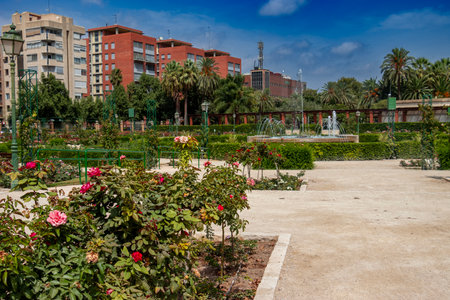 Jardines del Real, Jardin de Viveros - public park in Valencia, Spain.のeditorial素材