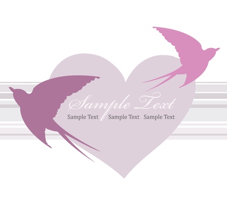Valentines day card with heart and swallowのイラスト素材