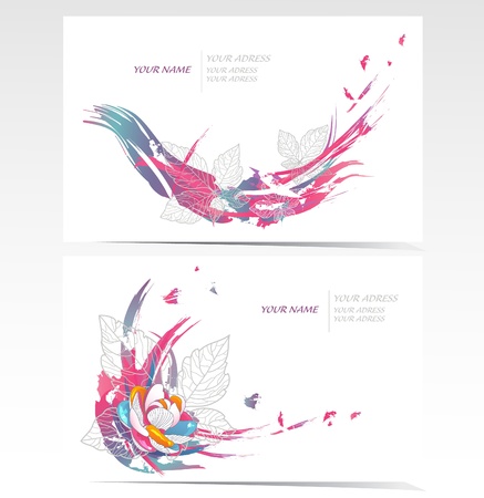 Vector business card set with floral elements. Backgrounds with flowers and leafs.のイラスト素材