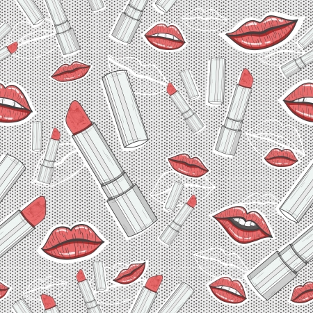 Lips and lipsticks beauty seamless patternのイラスト素材