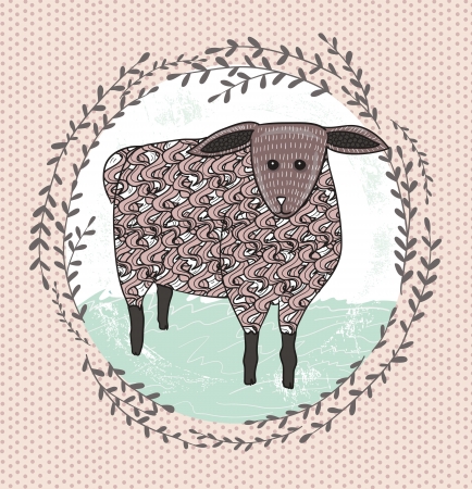 Cute little sheep illustration for children.のイラスト素材