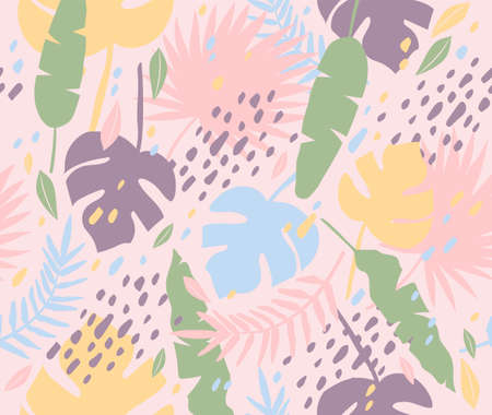 Tropical plants seamless pattern. Palm tree and monstera vector background. Perfect for creating fabrics, textiles, wrapping paper, packaging.のイラスト素材