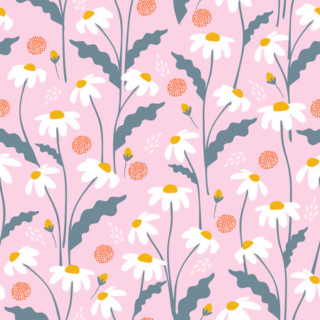 Seamless floral pattern with daisies. Vector daisy background for fabric, wrapping, textile, wallpaper, apparel.のイラスト素材