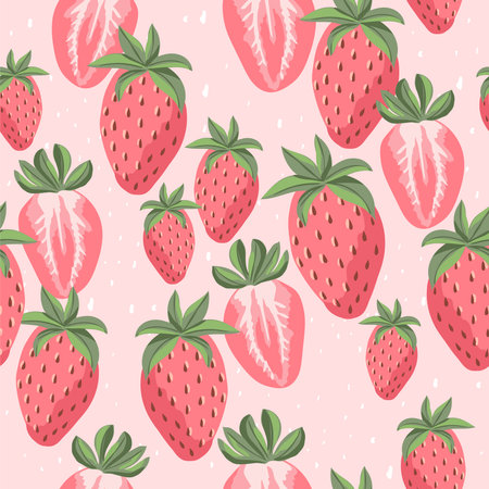 Seamless pattern with strawberries. Cute berry background for fabric, wrapping, textile, wallpaper, apparel. Vector illustration.のイラスト素材