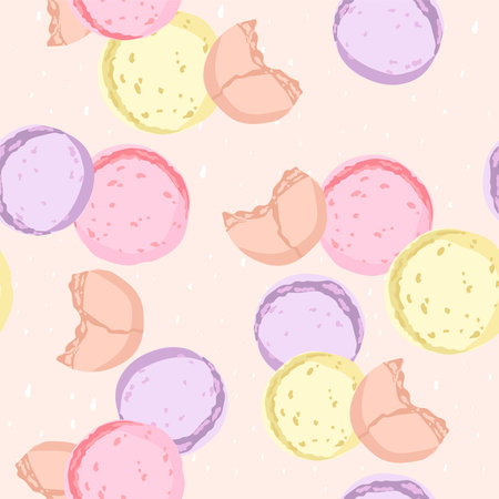 Seamless pattern with colorful macarons. Cute dessert background for fabric, wrapping, textile, wallpaper, apparel. Vector illustration.のイラスト素材
