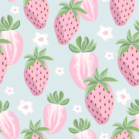 Seamless pattern with strawberries. Cute berry background for fabric, wrapping, textile, wallpaper, apparel. Vector illustration.のイラスト素材