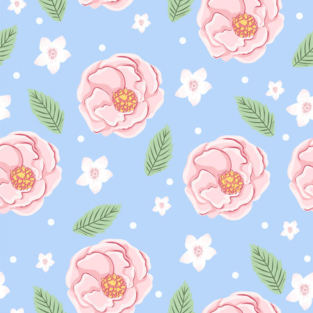 Seamless pattern with roses. Floral background for fabric, wrapping, textile, wallpaper, apparel. Vector illustration.のイラスト素材