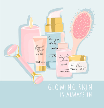 Self-care, cosmetic and beauty element background. Skincare products vector illustration.のイラスト素材