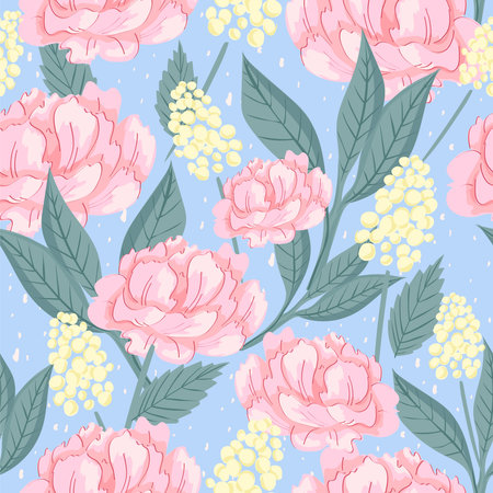 Seamless pattern with roses and peonies. Floral background for fabric, wrapping, textile, wallpaper, apparel. Vector illustration.のイラスト素材