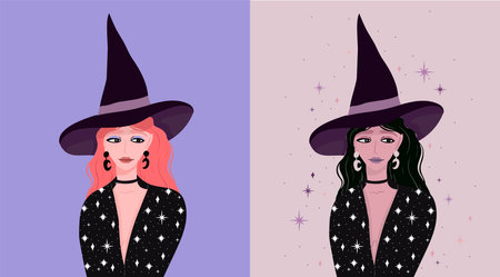 witch girl fashion illustration. Halloween background.のイラスト素材