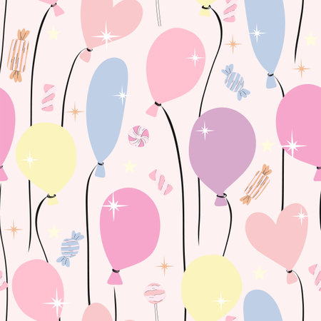 Birthday party seamless pattern with balloons and candies.のイラスト素材