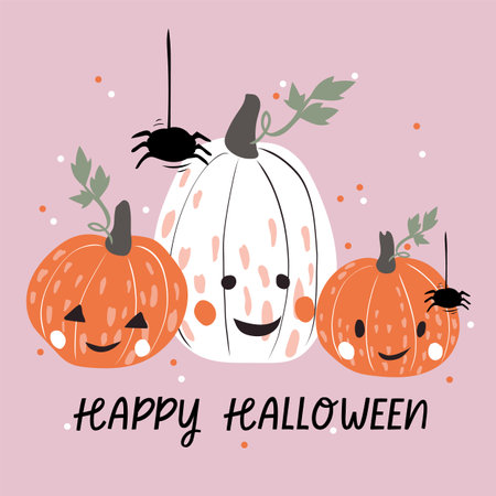 Pumpkin, spider and sweets background. Halloween vector illustration.のイラスト素材