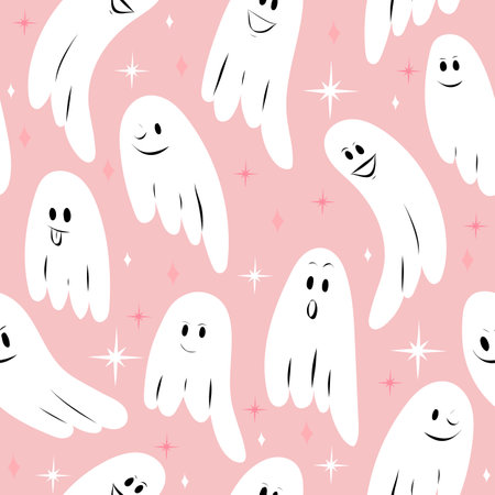 Cute ghost seamless pattern. Halloween vector illustration.のイラスト素材
