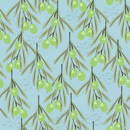 Olive branches seamless pattern. Olive background illustration. Perfect for creating fabrics, textiles, wrapping paper, and packaging.のイラスト素材
