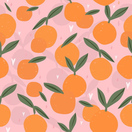 Cute orange fruit pattern. Citrus fruit background. Perfect for creating fabrics, textiles, wrapping paper, and packagingのイラスト素材