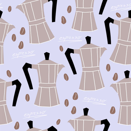 Moka pot seamless pattern. Morning coffee backgorund.のイラスト素材