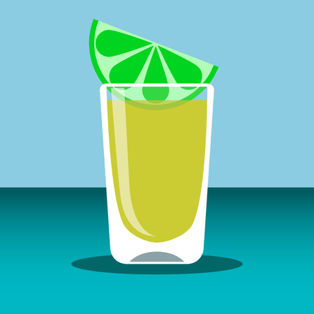 Illustration with glass of tequila in flat design style. のイラスト素材