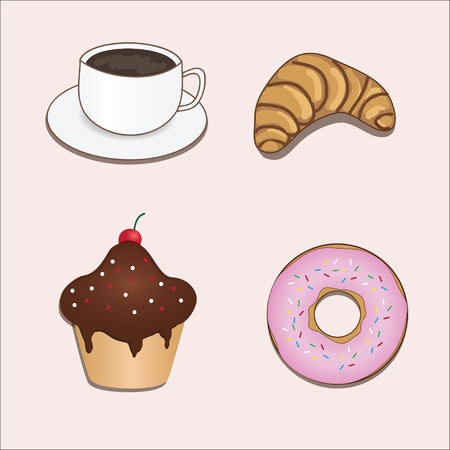 Vector set with coffe and sweetsのイラスト素材