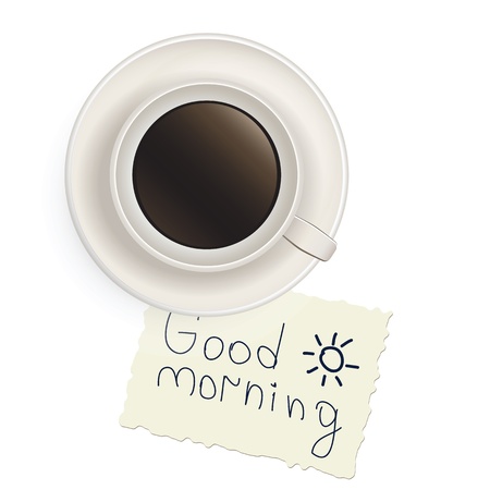 Cup of black coffee with a note good morningのイラスト素材