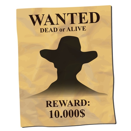 old wanted poster with a cowboy silhouetteのイラスト素材
