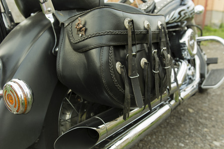 bike tour with leather box at the rearの写真素材
