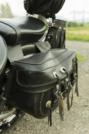 bike tour with leather box at the rearの写真素材