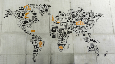 mutated world map on the wall using appliances