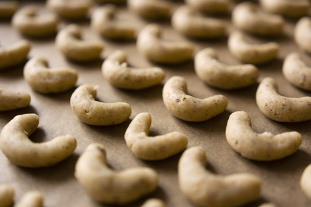 Rolls poised on the sheet after bakingの写真素材