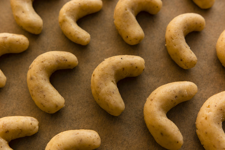 Rolls poised on the sheet after bakingの写真素材