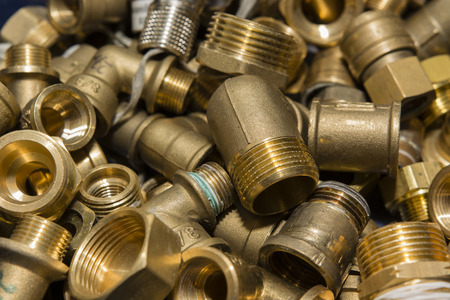 brass fittings and pipes for pipelinesの写真素材