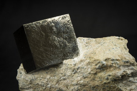 crystal cubic pyrite in bedrockの写真素材