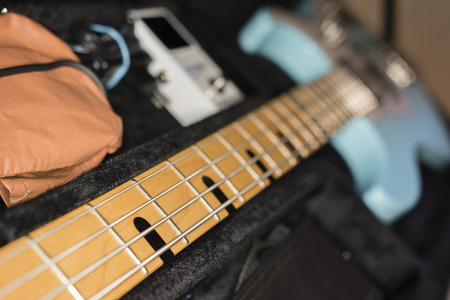 view of the guitar neck to look at the whole guitar case in ITSの写真素材